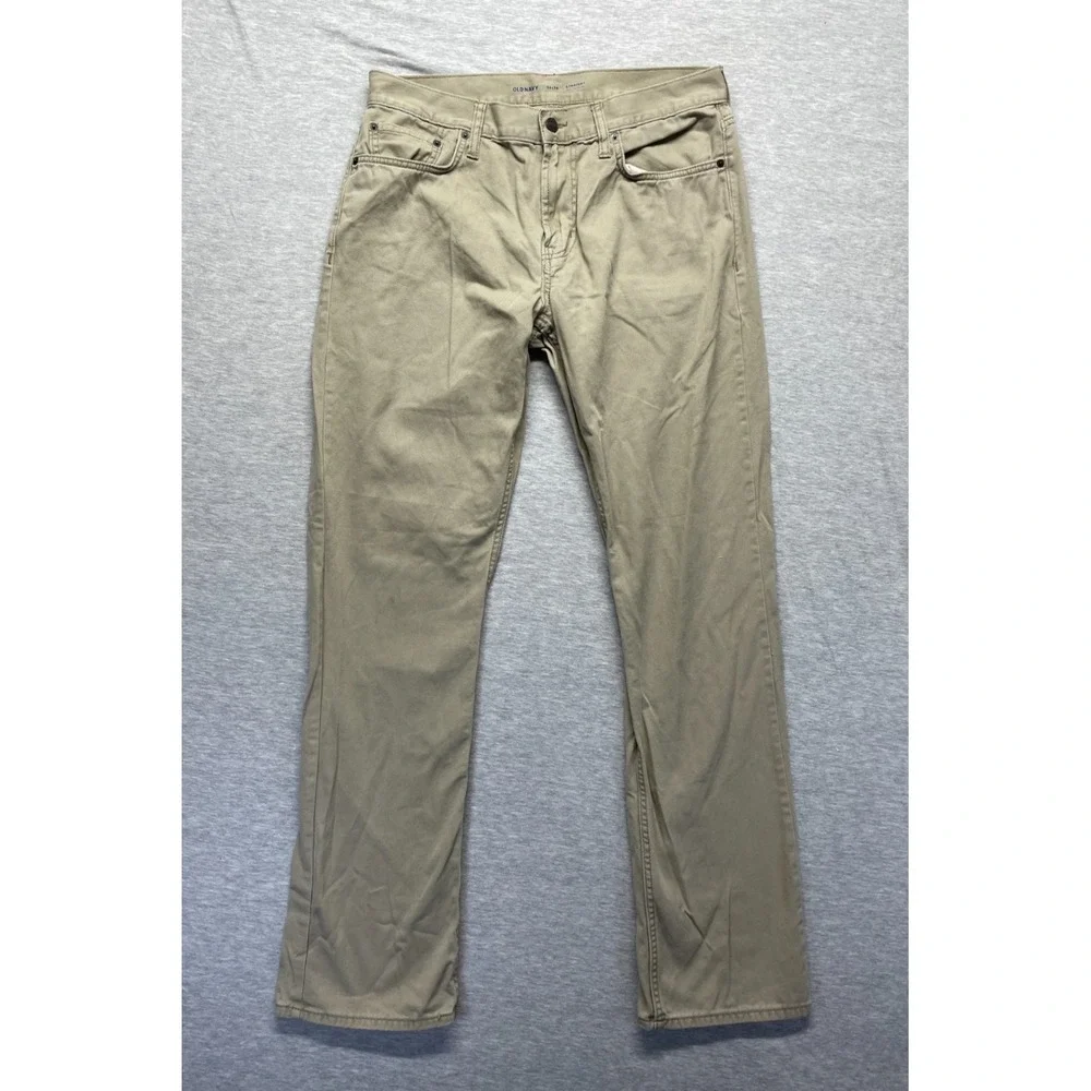 Old Navy Built In Touch Jeans Mens 34x34 (Fits 34x32) Khaki Denim Straight Leg